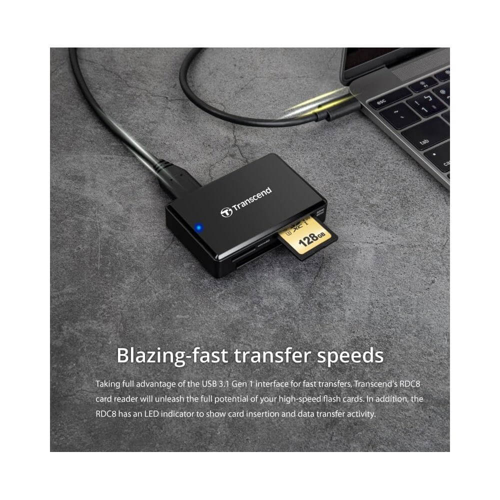 ბარათის წამკითხველი Transcend TS-RDC8K2 RDC8, All-in-1 Multi Card Reader, Black