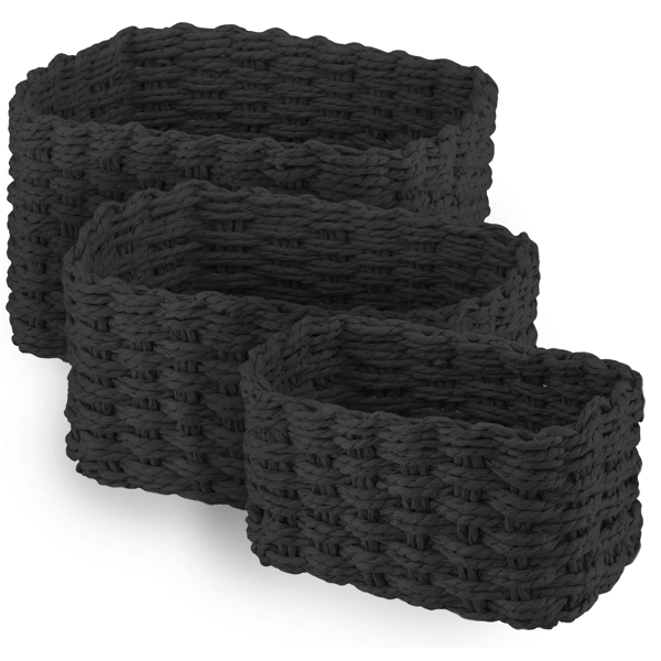 Set Of Wicker Storage Baskets Ardesto ARHC2505BL Prestigio, 3Pcs, Black
