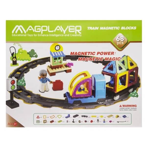 მაგნიტური კონსტრუქტორის ნაკრები Magplayer MPK-68, Designer magnetic Train, 68Pcs