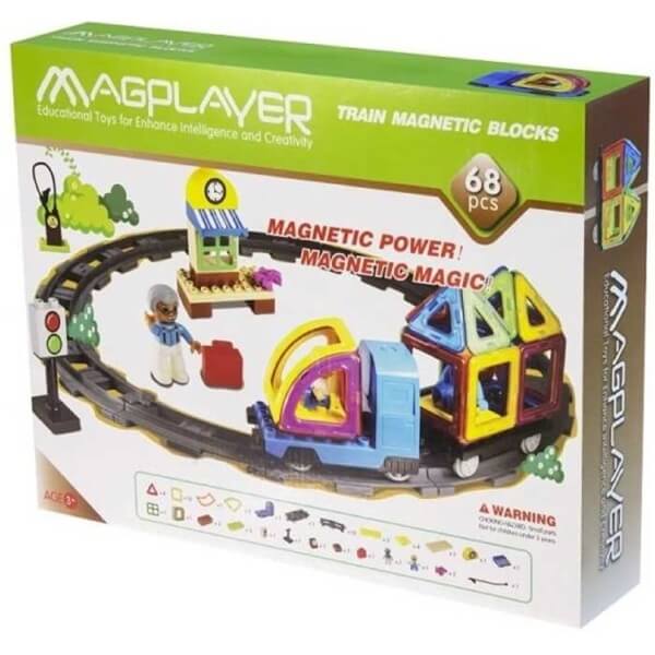 მაგნიტური კონსტრუქტორის ნაკრები Magplayer MPK-68, Designer magnetic Train, 68Pcs