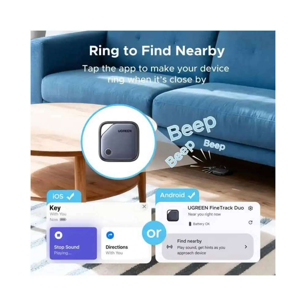 Smart Tag UGREEN CM916 (75646) FineTrack Duo, Apple+Google, Smart Tag Finder, Grey