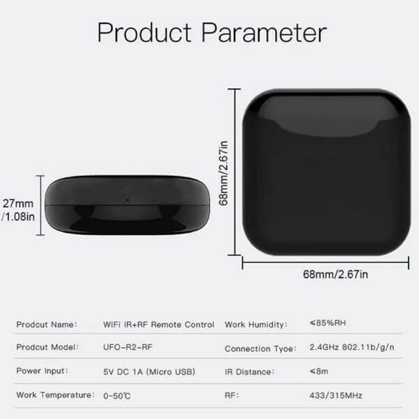 უნივერსალური ინფრაწითელი პულტი Moes UFO-R2-RF, WIFI, Smart IR+RF Universal Remote Controller, Black