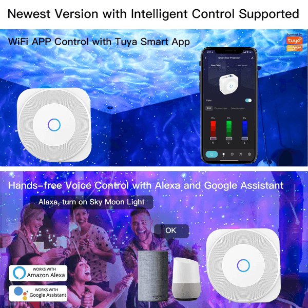 დეკორატიული განათება Moes WL-NX-SPF-MS, WiFi, Smart Round Star Projector, White