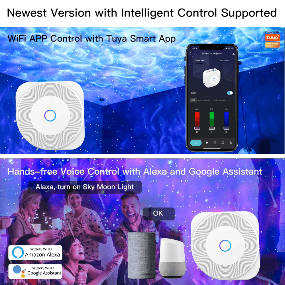 დეკორატიული განათება Moes WL-NX-SPF-MS, WiFi, Smart Round Star Projector, White