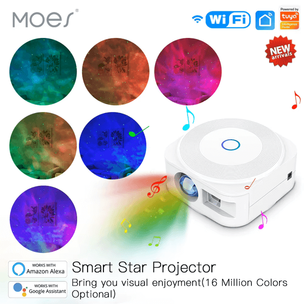 დეკორატიული განათება Moes WL-NX-SPF-MS, WiFi, Smart Round Star Projector, White