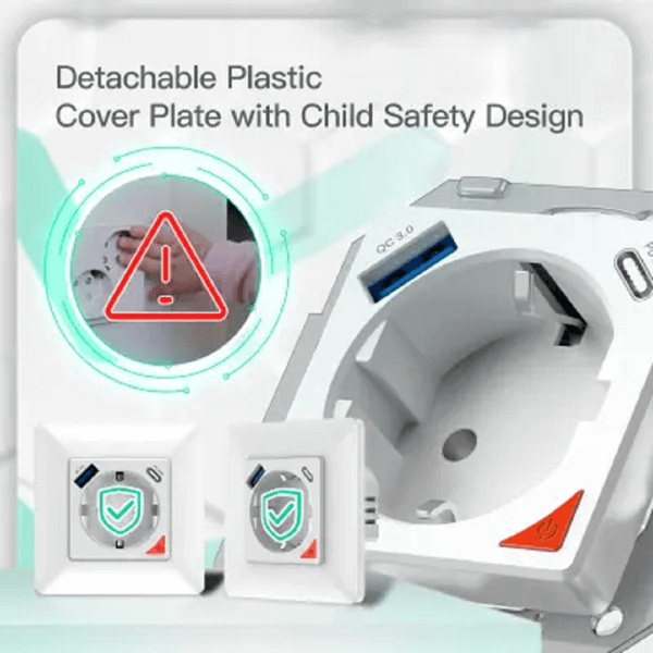 ჭკვიანი როზეტი Moes WK-Y-EU-1U1C-WH-EN, 3680W, Type-C, USB, Smart Socket, White