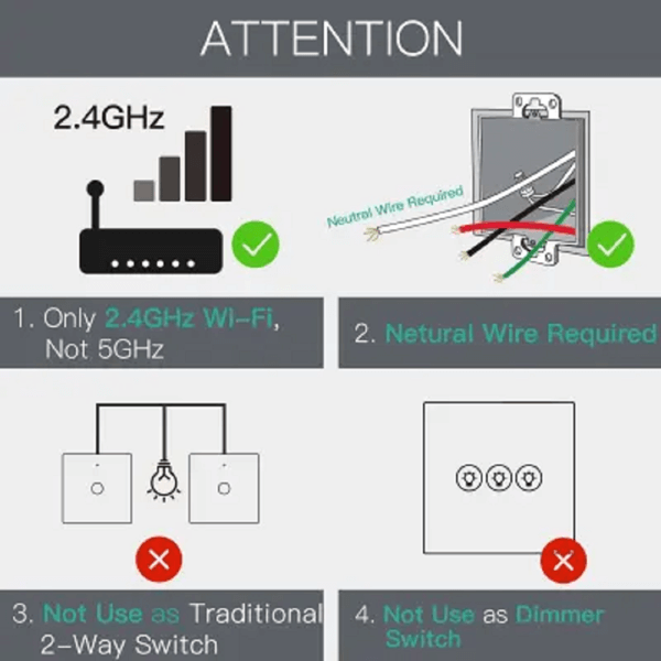 Smart Switch Moes WRS-EU1-BK-MS, WIFI, Black
