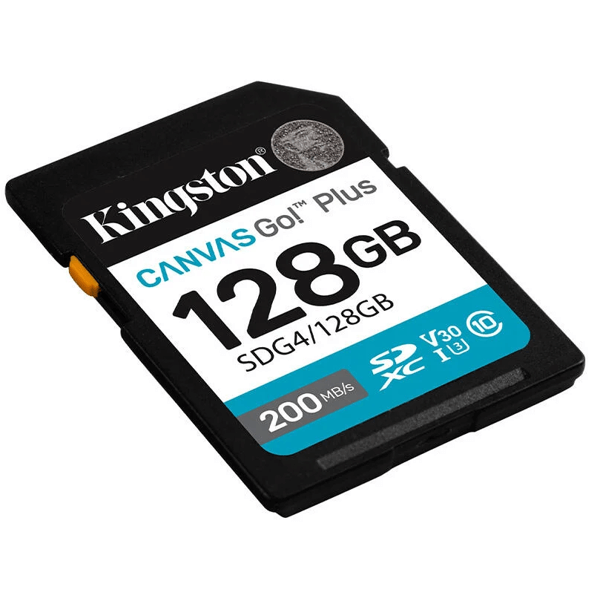 მეხსიერების ბარათი Kingston SDG4/128GB Canvas Go Plus, 128GB, SDXC, C10, U3, Black