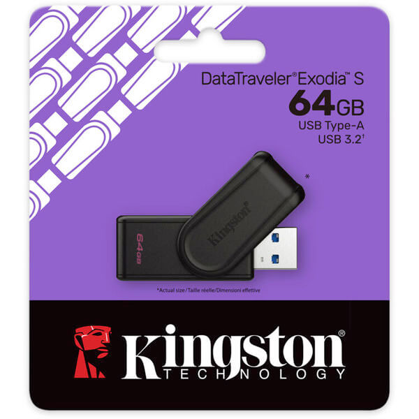 USB ფლეშ მეხსიერება Kingston DTXS/64GB EXODIA S, 64GB, USB, Flash Memory, Black