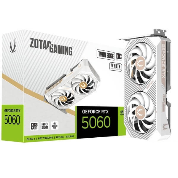 ვიდეო დაფა Zotac ZT-B50600Q-10M Twin Edge OC White Edition, GeForce RTX5060, 8GB, 198Bit, DP, HDMI, White