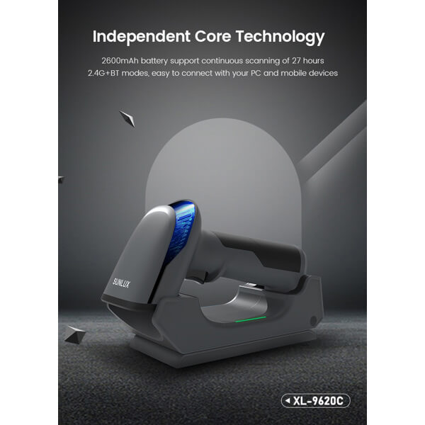 ბარკოდის სკანერი Sunlux XL-9620C, Bluetooth, USB, USB-VCP, Barcode Scanner, Black
