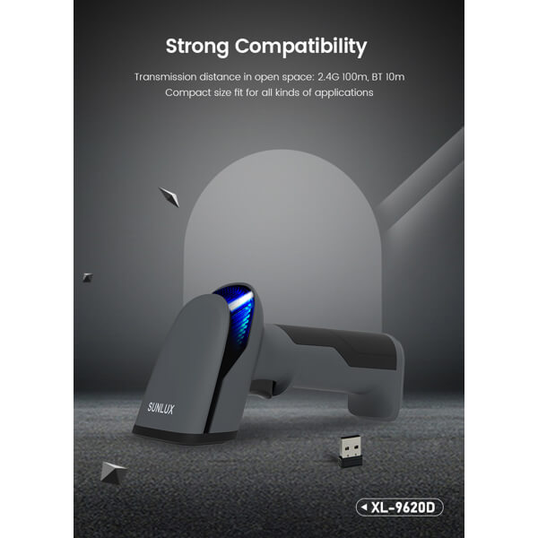 ბარკოდის სკანერი Sunlux XL-9620D, Bluetooth, USB, USB-VCP, Barcode Scanner, Black