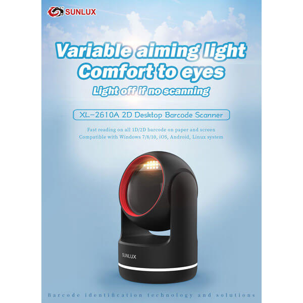 Barcode Desktop Scanner Sunlux XL-2610A, USB-HID, RS-232, USB-VCP, Black