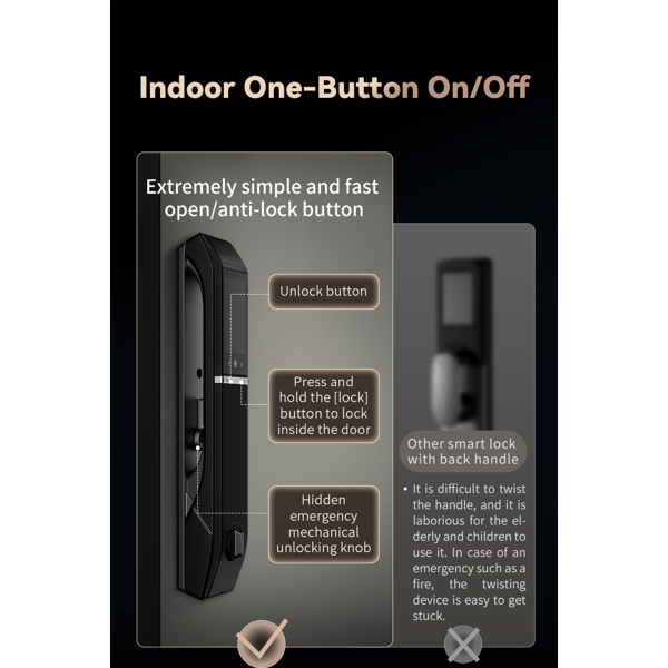 კარის ჭკვიანი საკეტი Tenon D7PRO, Wifi, Smart Door Lock, Black