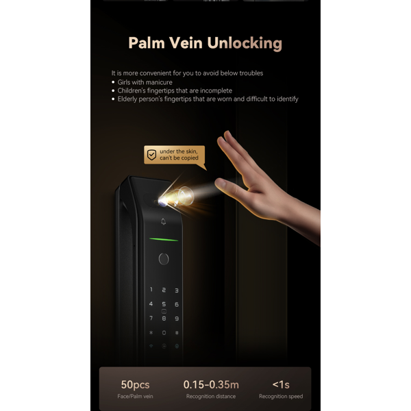 კარის ჭკვიანი საკეტი Tenon D7PRO, Wifi, Smart Door Lock, Black