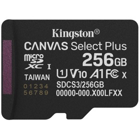 მეხსიერების ბარათი Kingston SDCS3/256GBSP Canvas Select Plus, 256GB, microSDXC, UHS-I, C10, U1, Black