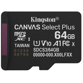 მეხსიერების ბარათი Kingston SDCS3/64GBSP Canvas Select Plus, 64GB, microSDXC, UHS-I, C10, U1, Black