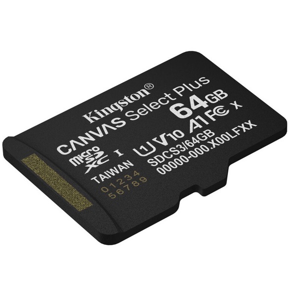 მეხსიერების ბარათი Kingston SDCS3/64GBSP Canvas Select Plus, 64GB, microSDXC, UHS-I, C10, U1, Black