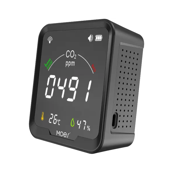 ჰაერის დეტექტორი Moes WSS-FB-CO2-U-MS, Wifi, Temperature and Humidity Sensor, Black