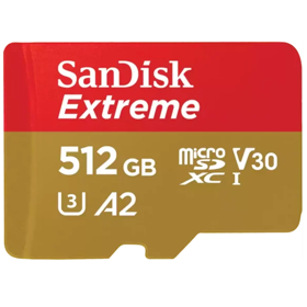მეხსიერების ბარათი SanDisk SDSQXAV-512G-GN6MA Extreme, 512GB, microSDXC, UHS-I, C10, U3, Red
