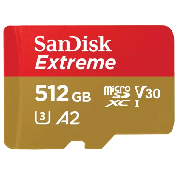 მეხსიერების ბარათი SanDisk SDSQXAV-512G-GN6MA Extreme, 512GB, microSDXC, UHS-I, C10, U3, Red