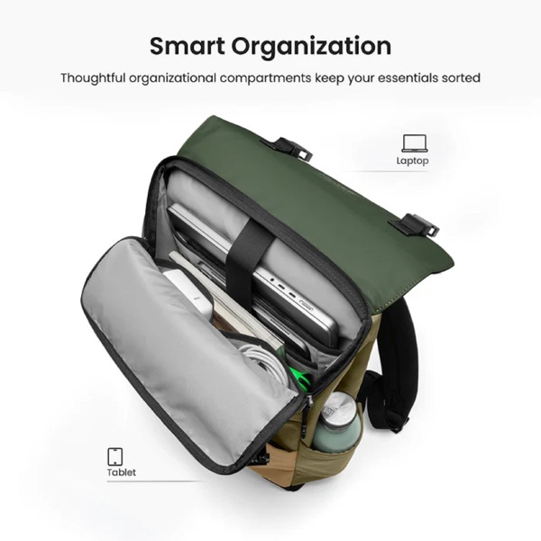 ნოუთბუქის ჩანთა Tomtoc T64M1T1GC Slash T64, 15", Laptop Backpack, Green