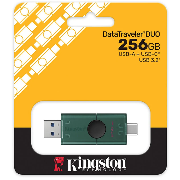 USB ფლეშ მეხსიერება Kingston DTDEG2/256GB DataTraveler Duo, 256GB, USB 3.2, Flash Memory, Green