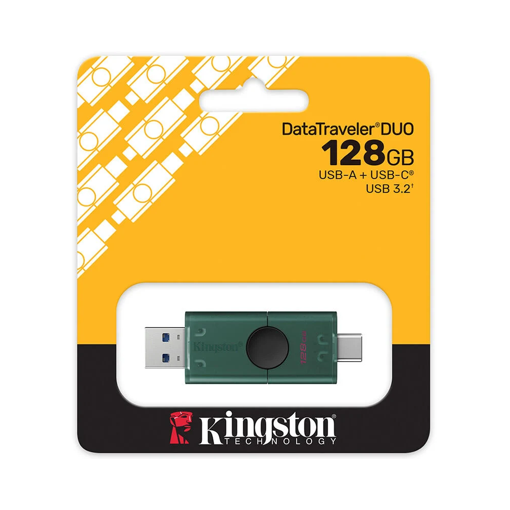 USB ფლეშ მეხსიერება Kingston DTDEG2/128GB DataTraveler Duo, 128GB, USB 3.2, Flash Memory, Green