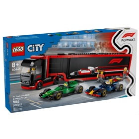 ასაწყობი კონსტრუქცია Lego 60445 City, F1 Truck with RB20 & AMR24 F1 Cars, Prefabricated Construction