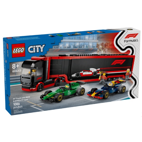 ასაწყობი კონსტრუქცია Lego 60445 City, F1 Truck with RB20 & AMR24 F1 Cars, Prefabricated Construction