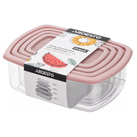 კონტეინერების ნაკრები Ardesto AR1312P Fresh, 4Pcs, Set Of Food Storage Containers, Pink