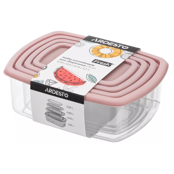 Set Of Food Storage Containers Ardesto AR1312P Fresh, 4Pcs, Pink