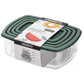 კონტეინერების ნაკრები Ardesto AR1312G Fresh, 4Pcs, Set Of Food Storage Containers, Green