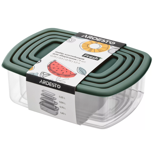 კონტეინერების ნაკრები Ardesto AR1312G Fresh, 4Pcs, Set Of Food Storage Containers, Green