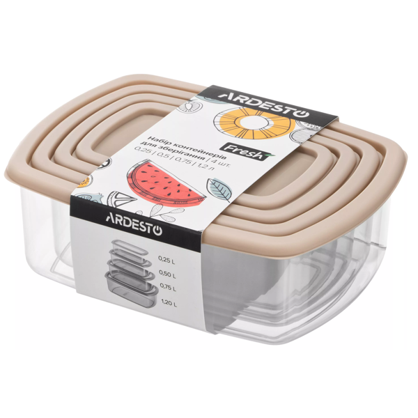 Set Of Food Storage Containers Ardesto AR1312B Fresh, 4Pcs, Beige