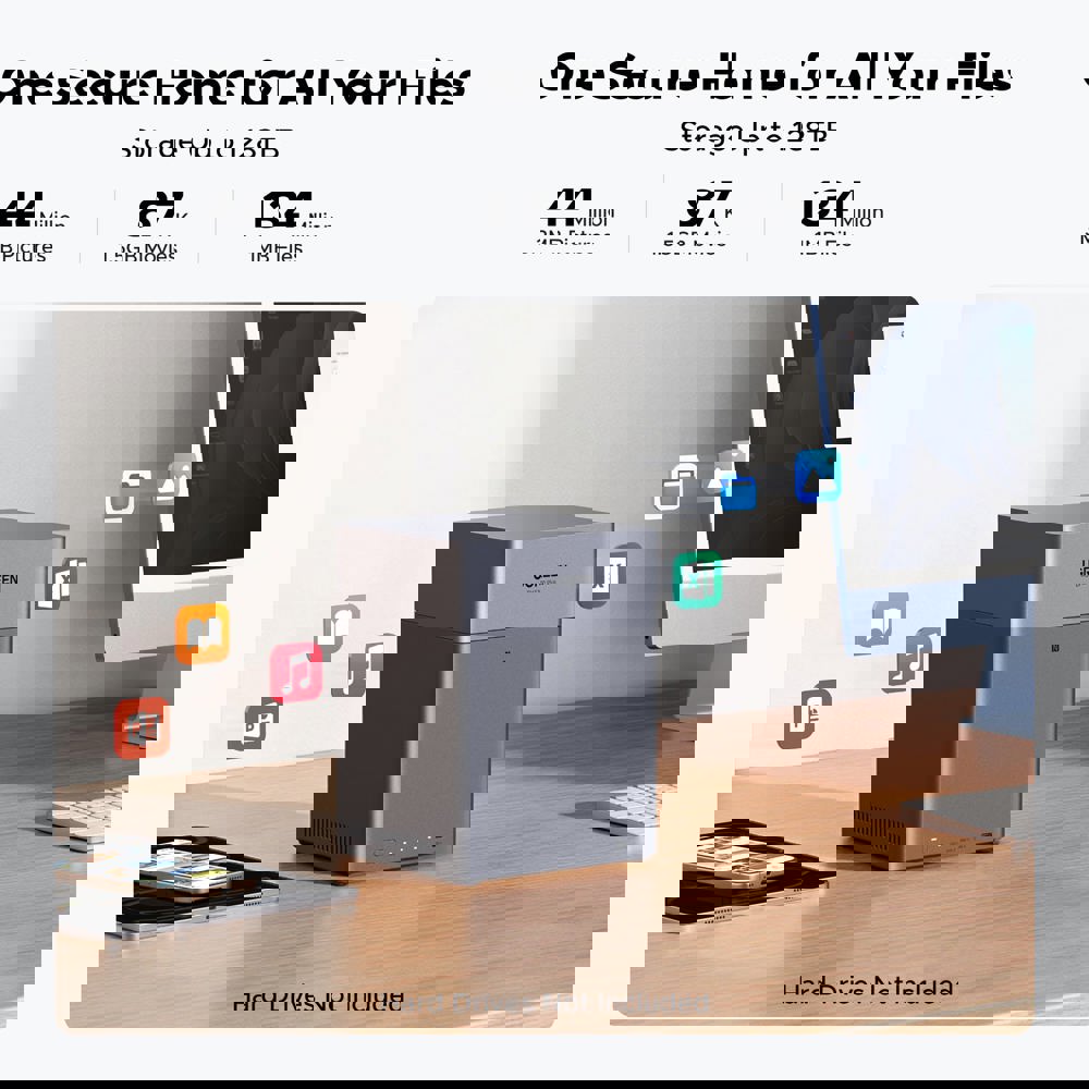 Storage System UGREEN NASync DH4300 Plus (85660), Rockchip A76+A55, 8GB, Diskless, RJ45, USB, Type-C, HDMI, Space Gray