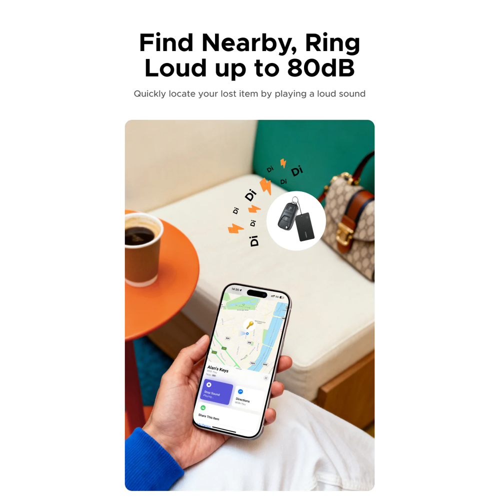 Smart Tag UGREEN CM915 (75644) Slim Pro, IOS+Android, Smart Tag Finder, Dark Gray