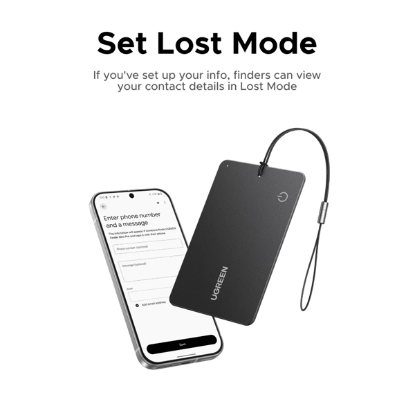 Smart Tag UGREEN CM915 (75644) Slim Pro, IOS+Android, Smart Tag Finder, Dark Gray