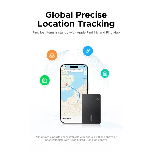 Smart Tag UGREEN CM915 (75644) Slim Pro, IOS+Android, Smart Tag Finder, Dark Gray