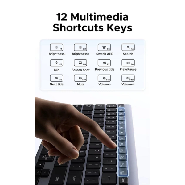 კლავიატურა UGREEN K552 (75163), Wireless, Bluetooth, USB, Keyboard, Grey