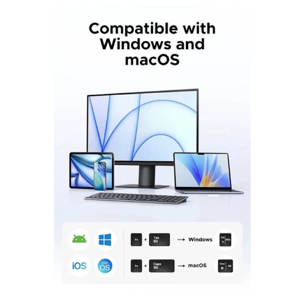 კლავიატურა UGREEN K552 (75163), Wireless, Bluetooth, USB, Keyboard, Grey