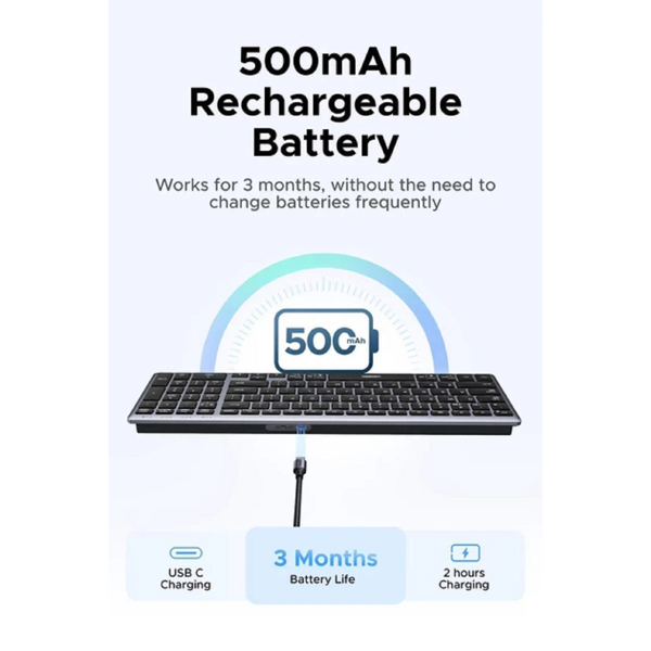 კლავიატურა UGREEN K552 (75163), Wireless, Bluetooth, USB, Keyboard, Grey