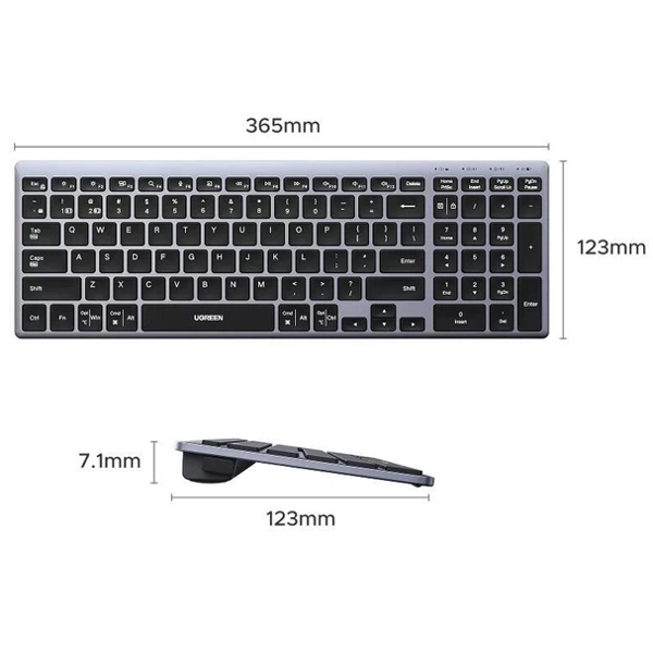 კლავიატურა UGREEN K552 (75163), Wireless, Bluetooth, USB, Keyboard, Grey