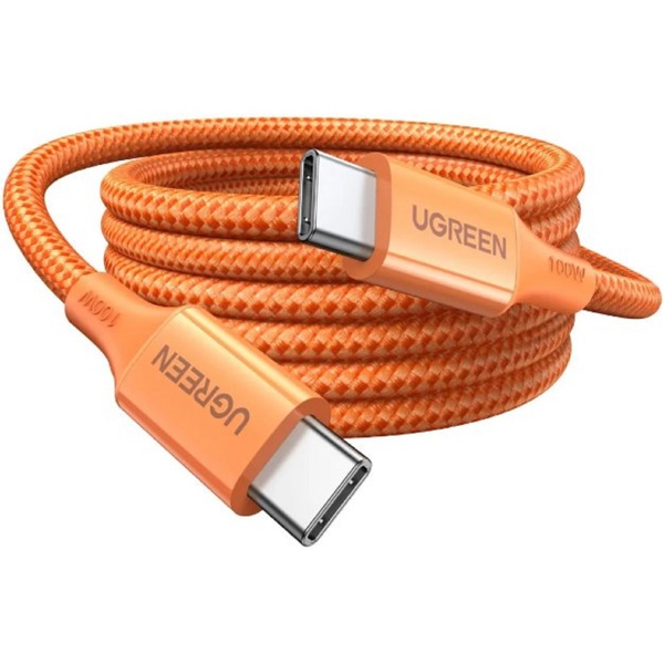 მობილურის კაბელი UGREEN L502 (95493), 100W, Type-C To Type-C PD Fast Charging Braided Cable, 1m, Orange