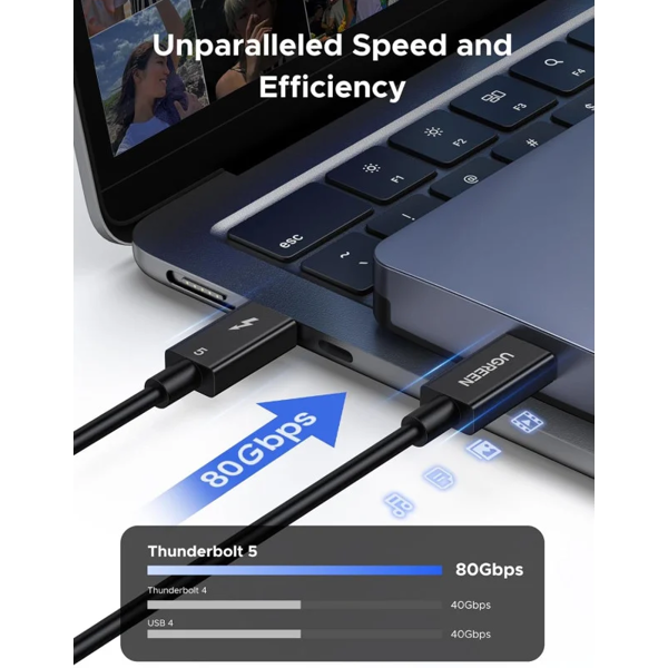 ვიდეო კაბელი UGREEN L703 (45996), 240W, Type-C Thunderbolt 5 Cable, 1m, Black