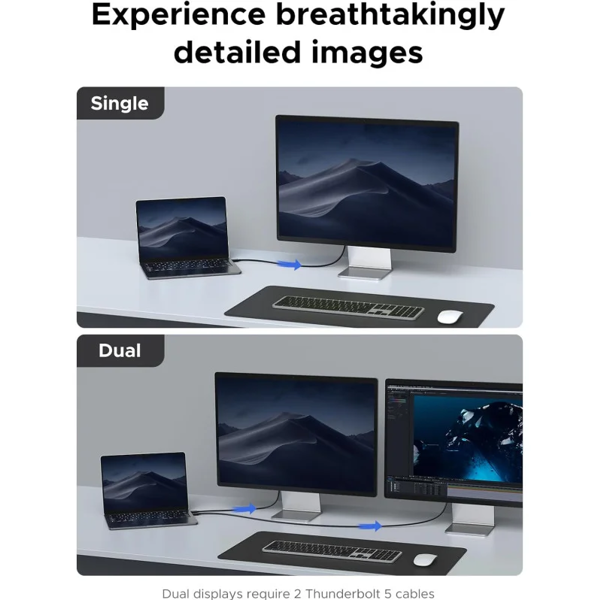 ვიდეო კაბელი UGREEN L703 (45996), 240W, Type-C Thunderbolt 5 Cable, 1m, Black