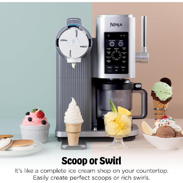 ნაყინის აპარატი Ninja NC701EU Swirl by CREAMi, 800W, 0.48L, 13-in-1 Soft Serve And Ice Cream Maker, Silver