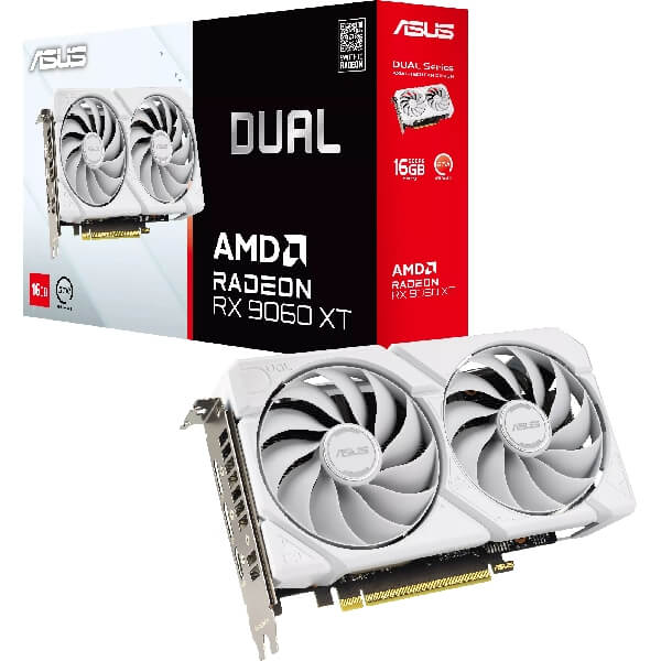 ვიდეო დაფა Asus 90YV0LG3-M0NA00 OC DUAL-RX9060XT-16G-WHITE, Radeon RX9060XT, 16GB, 128bit, HDMI, DP, White