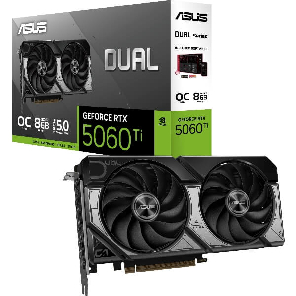 Graphic Card Asus 90YV0MP2-M0NA00 OC DUAL-RTX5060TI-O8G, GeForce RTX5060Ti, 8GB, 128bit, HDMI, DP, Black