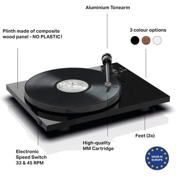 Turntable Pro-Ject E1 Phono AT3600L UNI, High Gloss Black